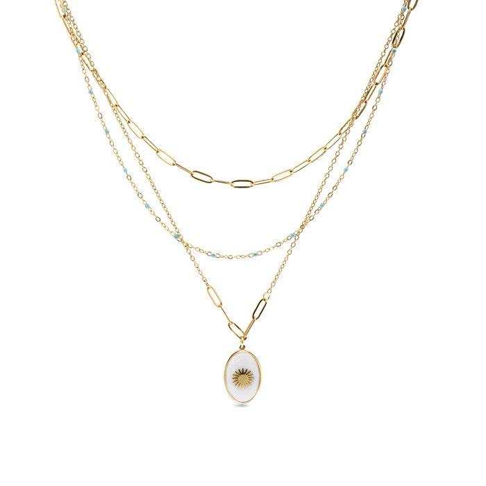 Collier - LUXENTER - Oriel - Nacre Blanche - Or Jaune 18K - 48 Cm + 5 Cm D'extension
