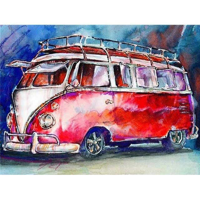 5D-Diamant-Stickerei zum Selbermachen, Bus, Diamant-Gemälde, Kreuzstich, Kunsthandwerk, Diamant-Mosaik-Set, komplett, quadratisch, rund, Strass, Heimdekoration
