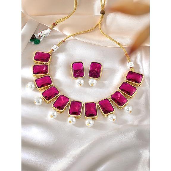 Traditional Jewellery Crystal Pearl Necklace Earring Jewellery Set for Women