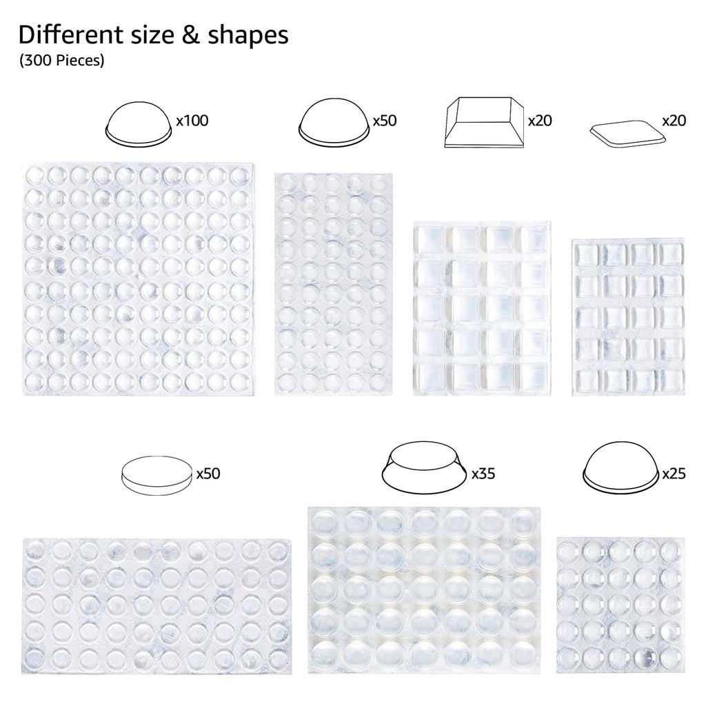 AmazonBasics Door Stop Cushion Bumper Pack of x x cm Pads, Rubber, Adhesive, Clear, 300, 17.5 11.4 1.52