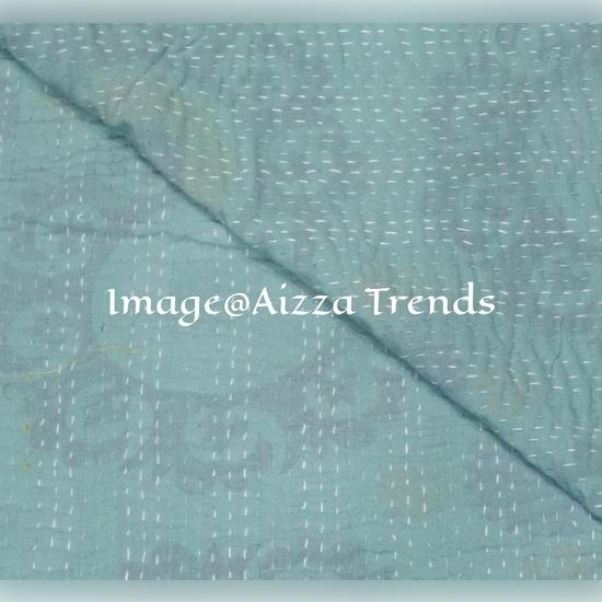 Aizza Trends Handmade Pure Cotton  Printed Kantha Quilt  - Traditional Look Bed Spread Kantha Gudri - Vintage Hand Stitch Gudri