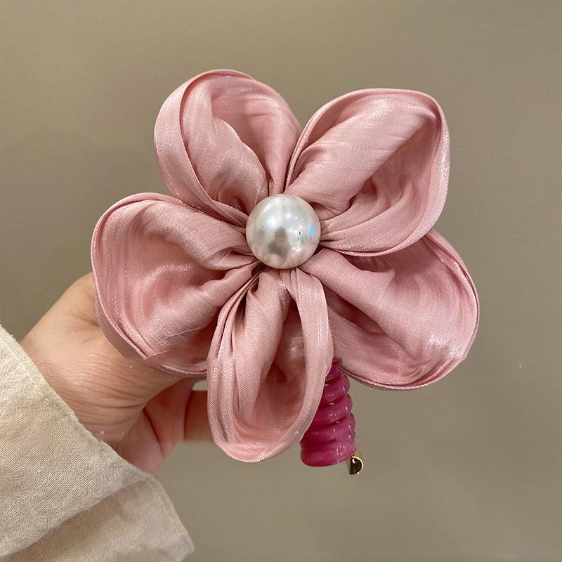 Fabric flower pearl telephone line hair band fashion simple temperament hair rope versatile headgear hair accessories high sense