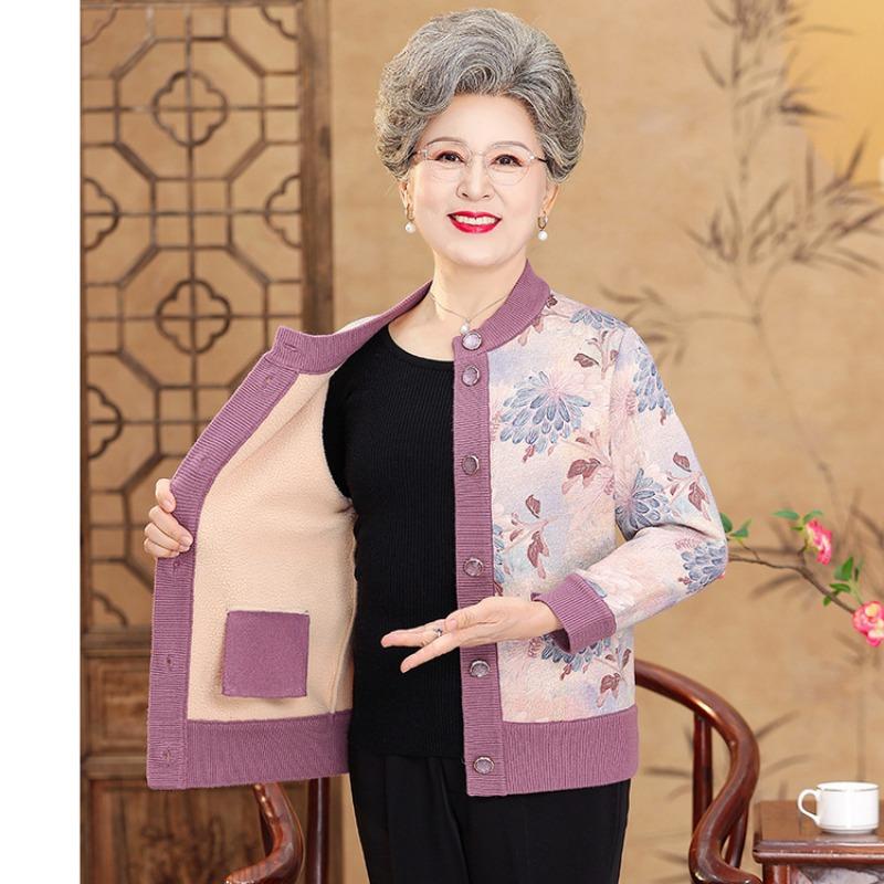 New mother spring and autumn clothing new middle-aged printed top-0-year-old middle-aged women's long-sleeved shirt