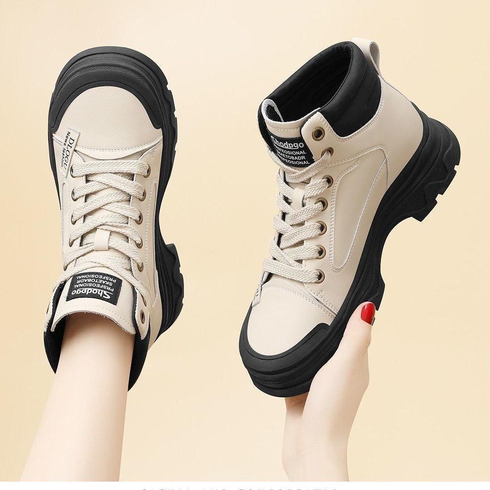 High-top shoes women's 2026 autumn and winter new soft leather versatile Martin boots casual fashion sports women's boots