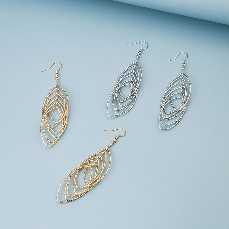 Personalized Exaggerated Hollow Circle Multi-Layer Rhombus Long Earrings, Metal Creative Earrings