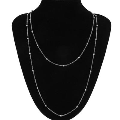 Women Sweater Chain Double-layer Alloy Beads Adjustable Clothes Jewelry Dating Prom Party Garment Decoration Necklace