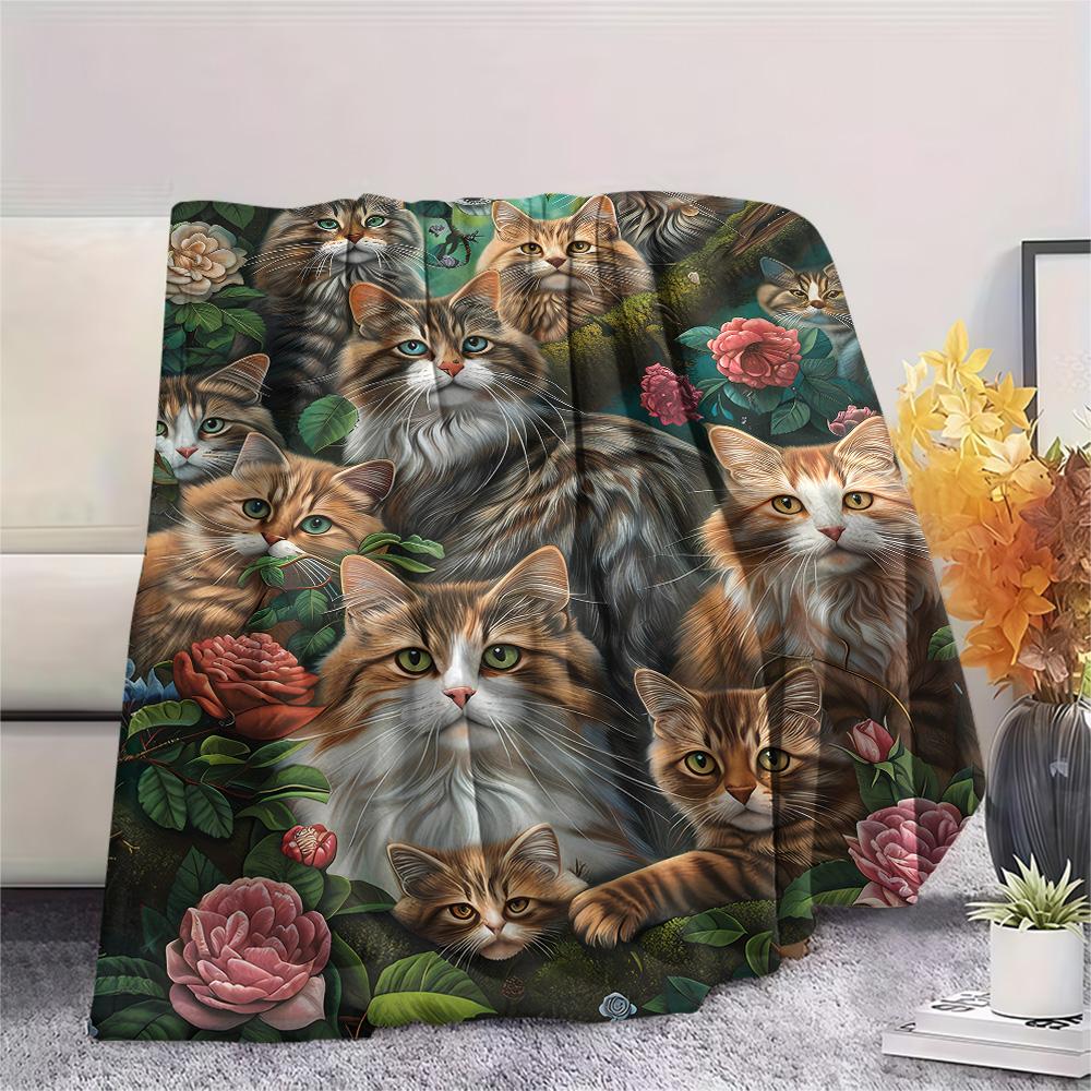 Kitty Print Flannel Blanket, High Quality Comfortable for All Seasons, Home Decor, Warmth and Comfort, Perfect for Christmas Gifts