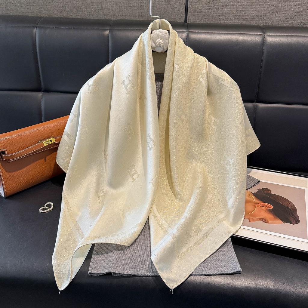 Classic H Temperament Silk Scarf Women'S Tencel Cotton Trend Versatile Imitation Silk Scarf Scarf 90 Square Scarf