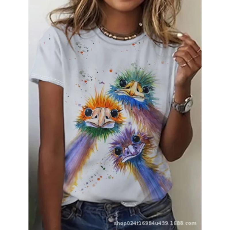 

2025 Европейская и Американская женская футболка с 3D-принтом в виде маленьких животных, круглый вырез, короткий рукав, модный универсальный женский топ 2XL