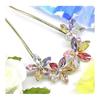 Miaomyao U-Shaped Hairpin for Japanese Kimono and Yukata, Metal Antique Hair Accessory with Cherry Blossom Flower and Zirconia, Multi-color,