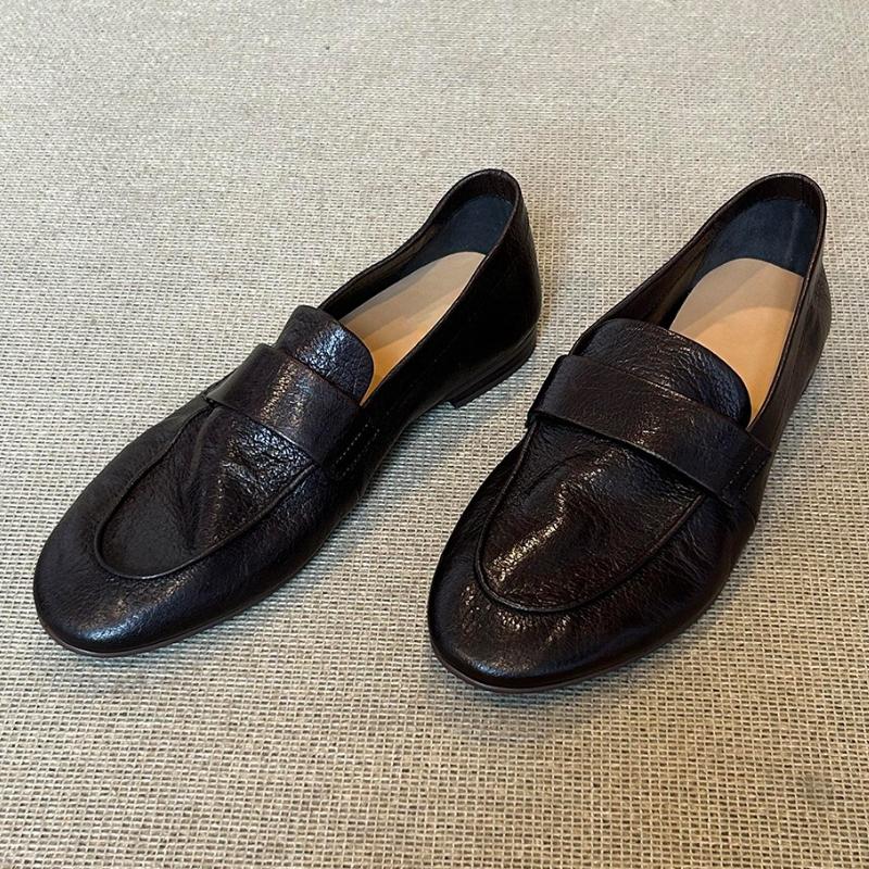Retro Black Soft Leather Brand Designer Flat Pumps Women Comfort Concise Loafers Outdoor Commuter Office Shoes Zapatos De Mujer