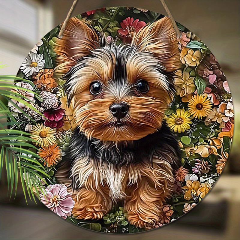 2D flat hanging decorative signs,interior wall or door decoration,garden Dec,the pattern is a dog and daisy flowers,housewarming gift for friends