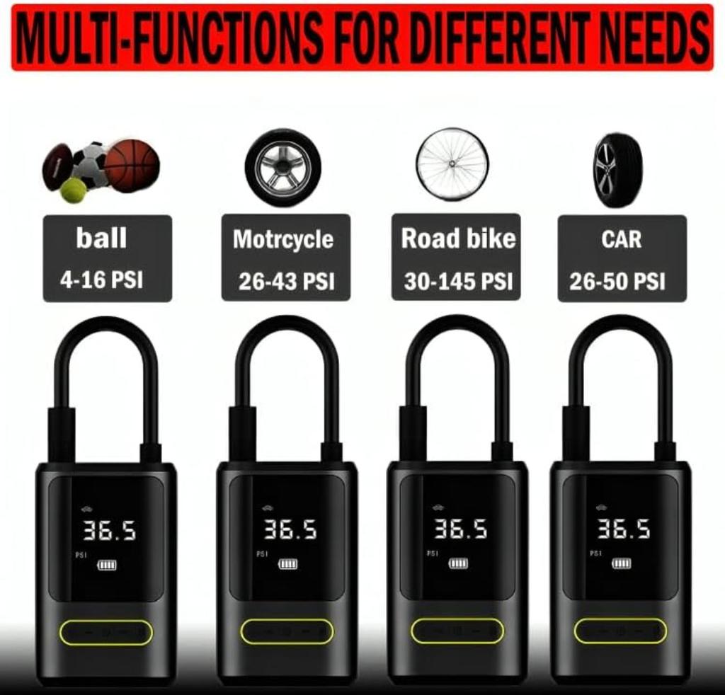 Compresor de aer portabil, 150PSI Pompă de umflat anvelope auto fără fir 4000mAh Pompă de aer reîncărcabilă cu oprire automată, 4 moduri de umflare, Ecran LCD
