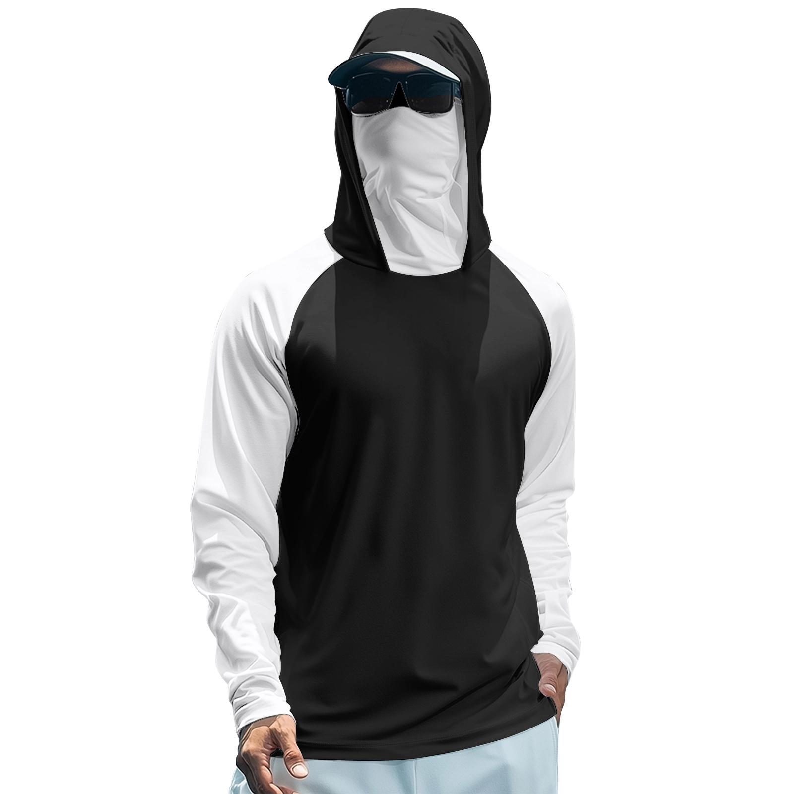 

Мужская летняя футболка с длинным рукавом, быстросохнущая, с цветными вставками, солнцезащитная одежда, для рыбалки, фитнеса, спорта, с капюшоном, с длинным рукавом M