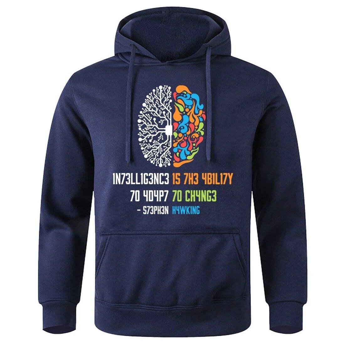 

Интеллект - это способность адаптироваться к изменениям. Зимняя теплая флисовая толстовка унисекс с капюшоном. Модная повседневная толстовка с круглым вырезом. Свободный спортивный костюм. L