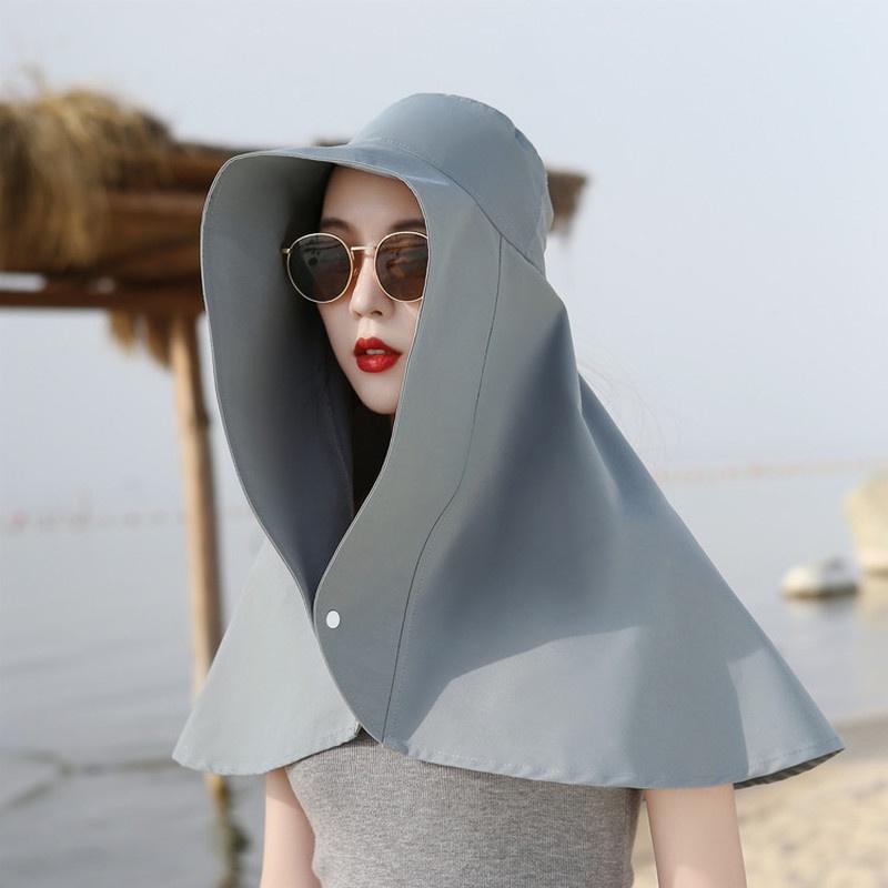 Portable Neck Guard Shawl Sun Hat Face-covering Fisherman Hat with Snap Button Sunscreen Surprise Gift for Girlfriend