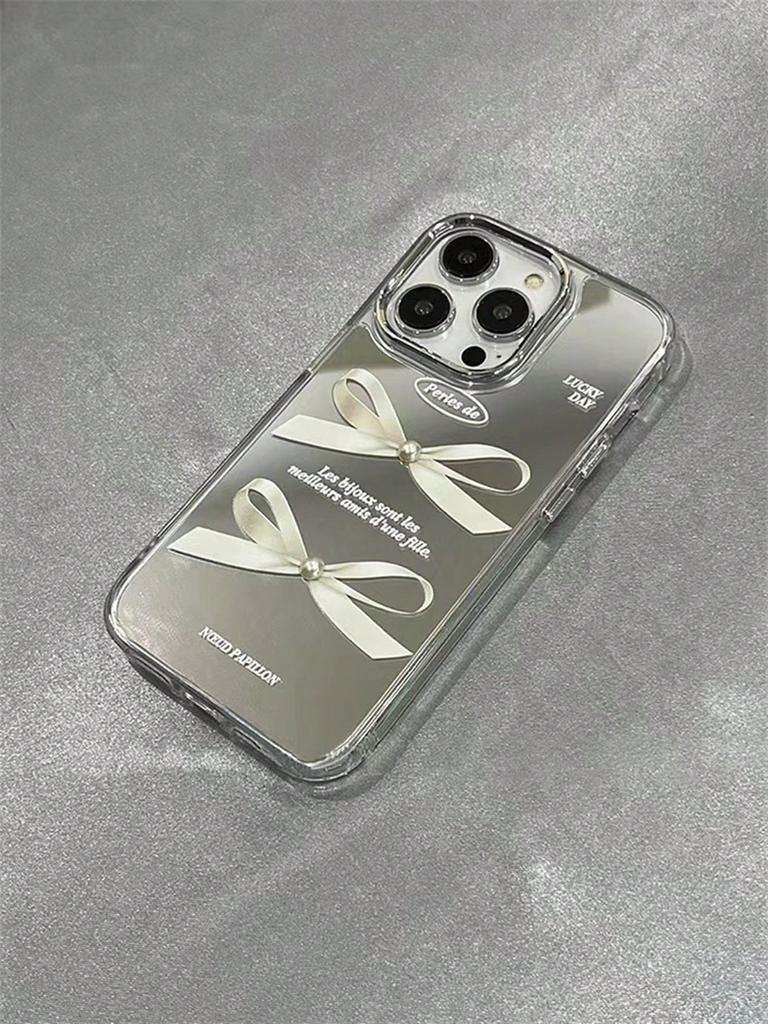 Perlový mašličkový zrcadlový kryt na telefon pro IPhone15ProMax 14 13 12 11 Nárazuvzdorný kryt na telefon Plně krytý měkký kryt