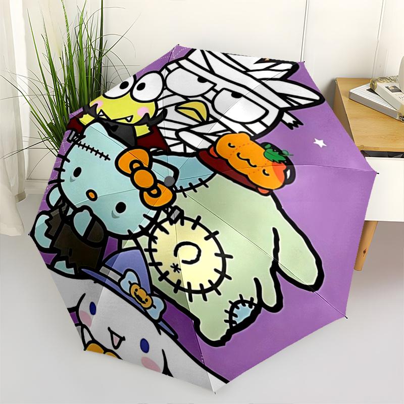 

1pc Hello Kitty Halloween Collection: Automatic Opening/Closing Umbrella with Portable Tri-Fold Design, 8-Bone Iron Frame Outdoor Umbrella - Perfect G
