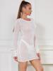 European and American Women's Sheer Knit Short Dress - Sexy, Round Neck, Long Sleeve