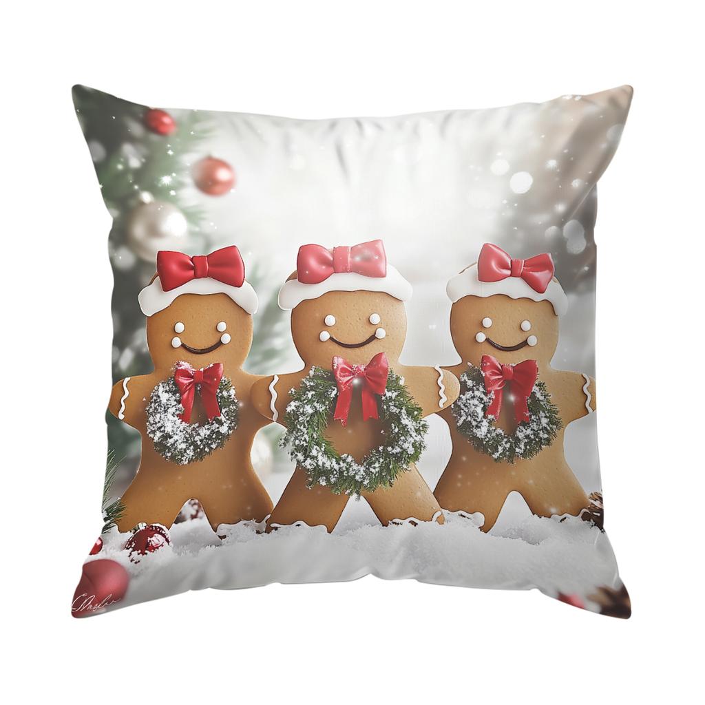 Christmas Gingerbread Man Pillowcase Bedroom Sofa Cushion Cover 100% Polyester Living Room Cushion Pillowcase Home Decor
