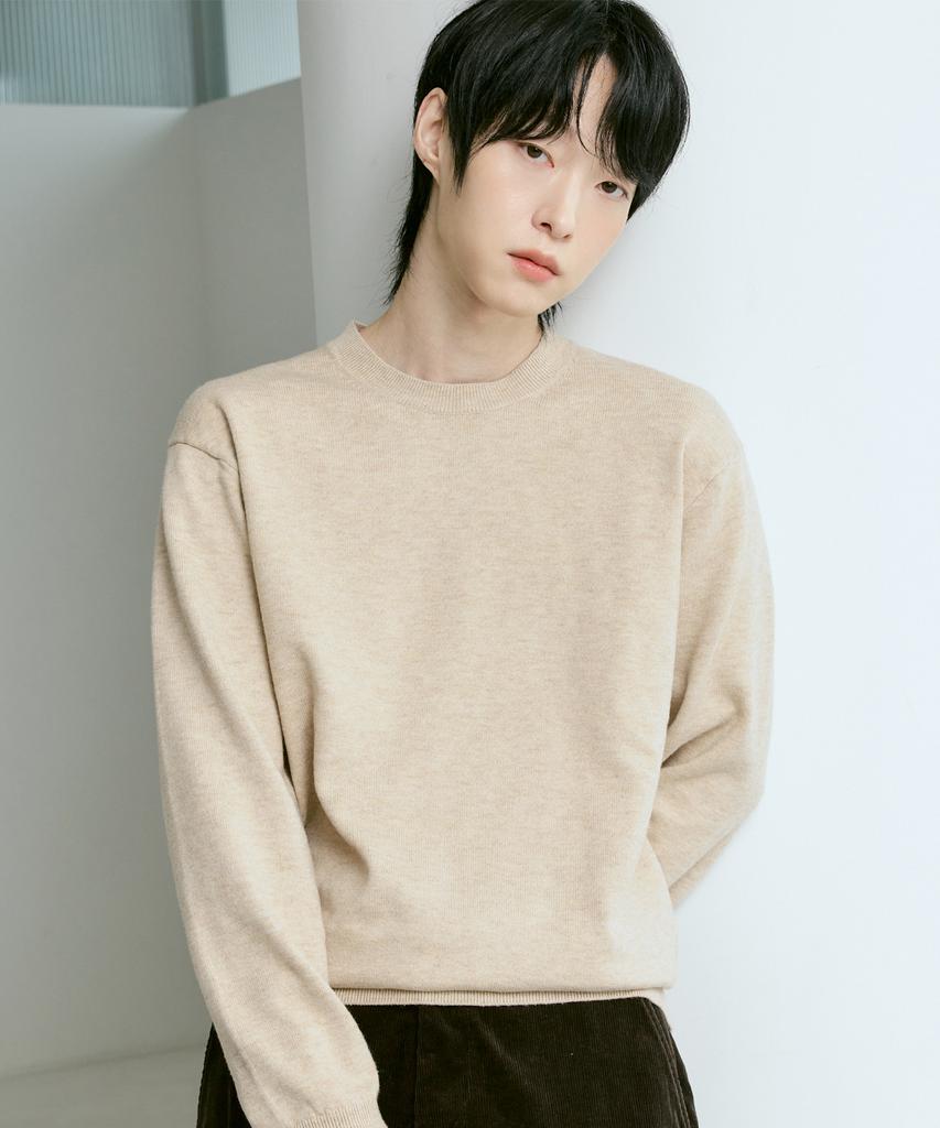 210EDIT Unisex Soft Knit Round Neck [Light Beige]_Zz4Sw070