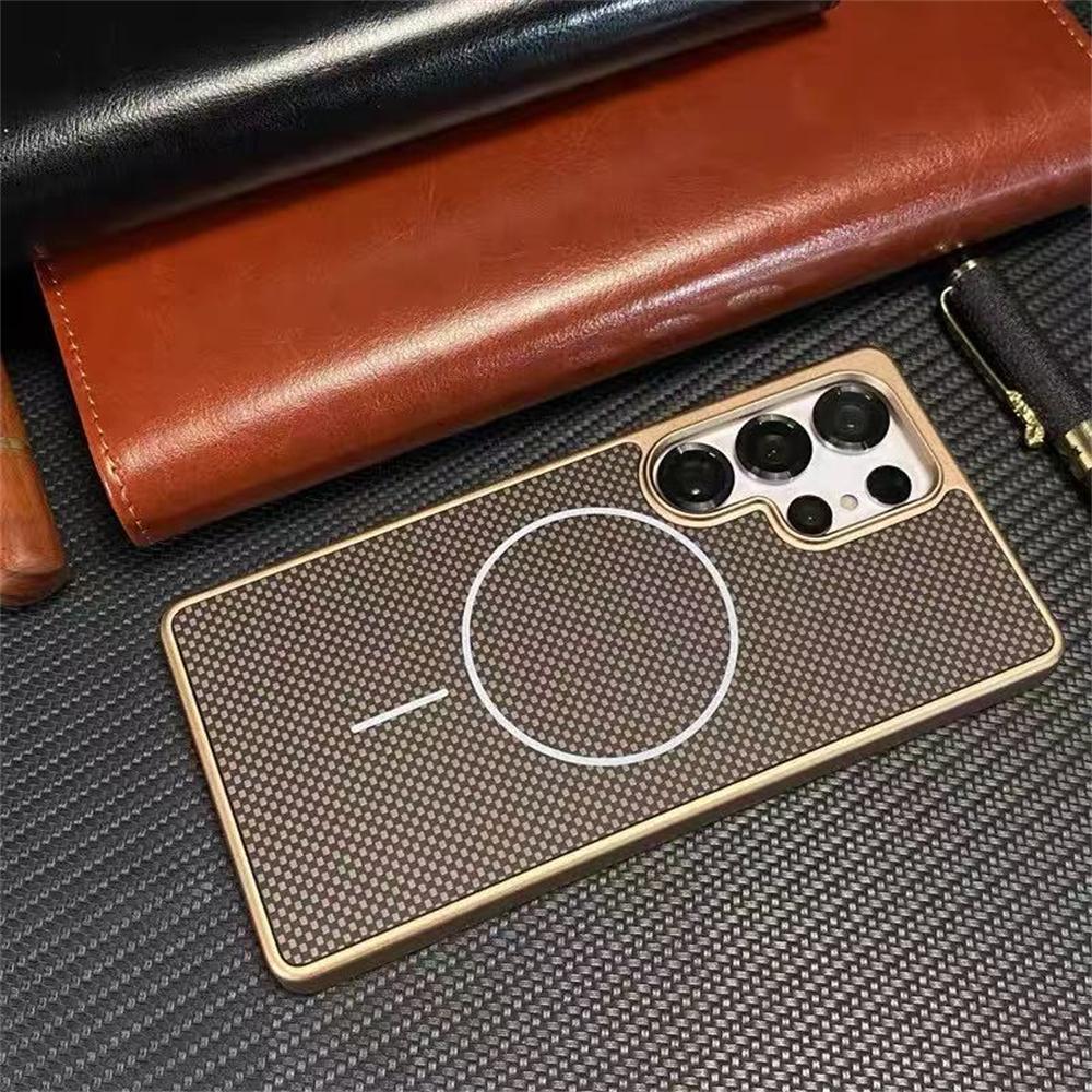 High End Carbon Fiber Pattern Magnetic Phone Cases For Samsung Galaxy S26 S25 S24 Ultra Plus Wireless Charging Shockproof Cover