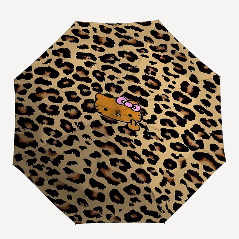 

1pc Leopard print Hello KittyOpen/Close Umbrella-Windproof, Compact Travel Umbrella, Sturdy 8-Rib Shaft, Outdoor Accessory, 1055
