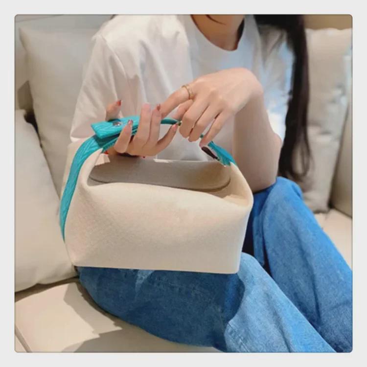 2025 Contrast Color Canvas Lunch Bag & Toiletry Cosmetic Handbag - Women's One-Shoulder Large Capacity