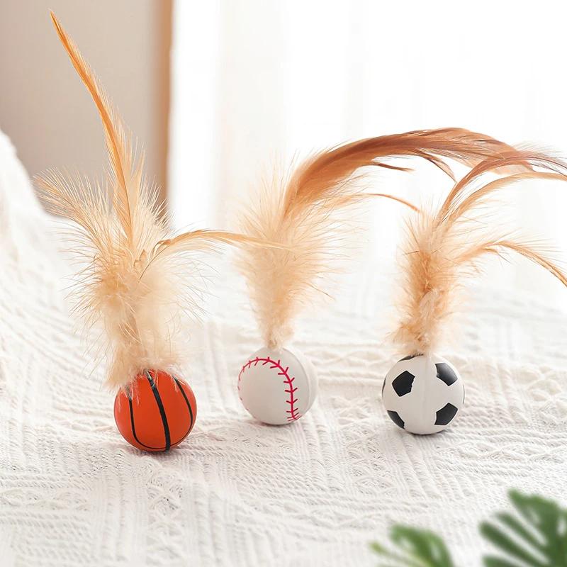 Cat Feather Elastic Ball Self-playing Interactive Pet Kitten Teaser Stress Reliever Catnip Flying Bird Supplies