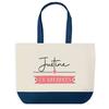 Tote Bag - PLANETEE - Justine En Vacances - Fond Bleu - Coton 40x45 Cm - Grand Format