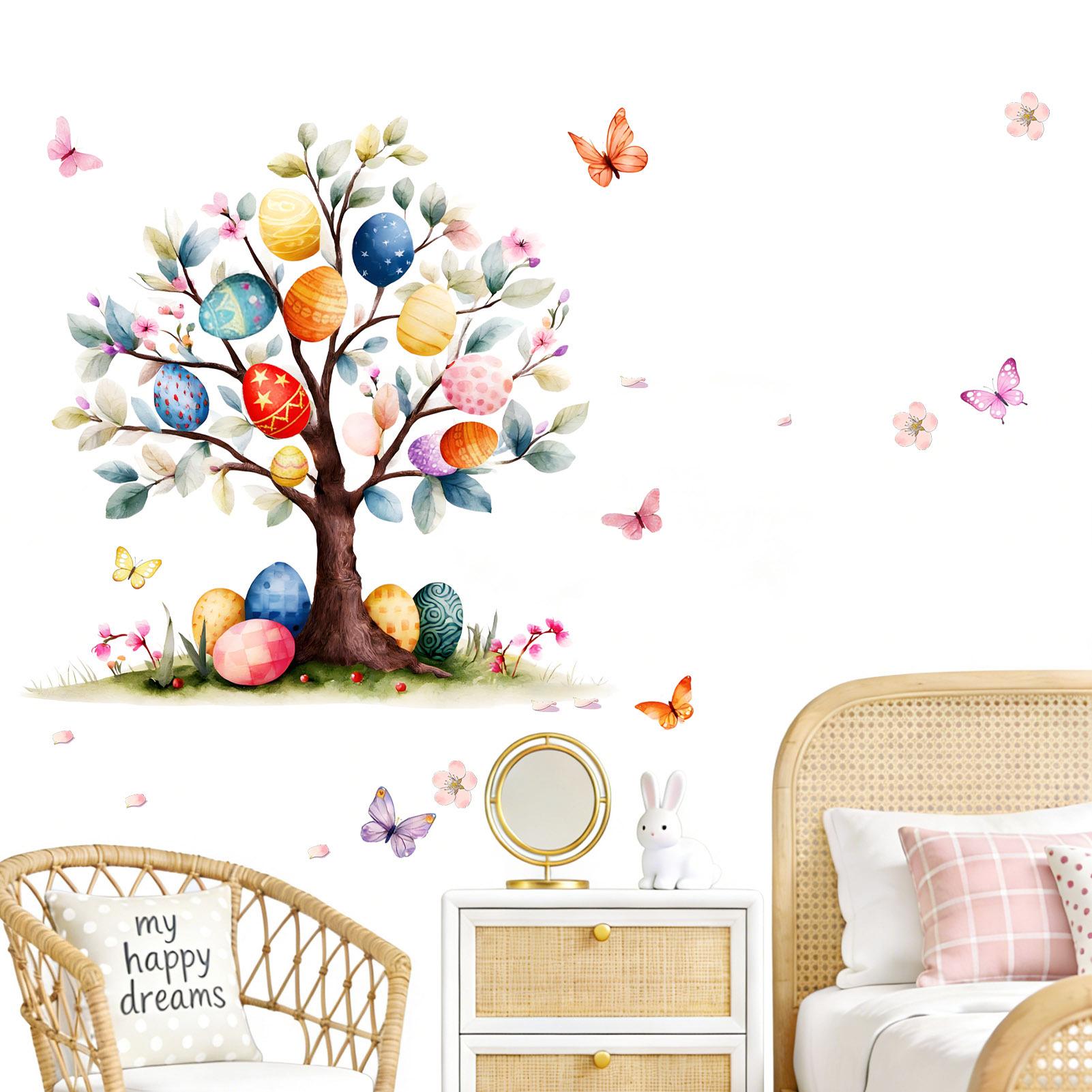 

Easter Creative Egg Tree Butterfly Wall Sticker Bedroom Living Room Background Wall Decoration Self-Adhesive 40x59cm різнокольоровий