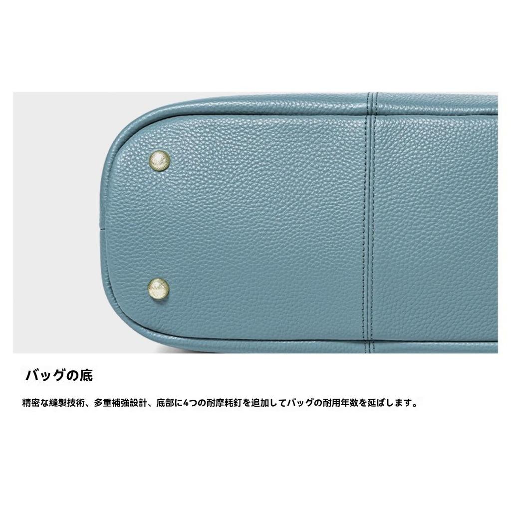 Genuine Leather Tote Bag, 2-Way, A4 Size, Large Capacity, Two-Tone Design, Crossbody or Shoulder Strap, Zipper Closure, Magnetic Closure (Linen Blue,
