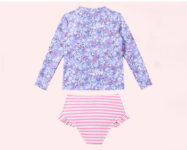 Girls' Long Sleeve Striped 2-Piece Swimsuit - 2025 New Style