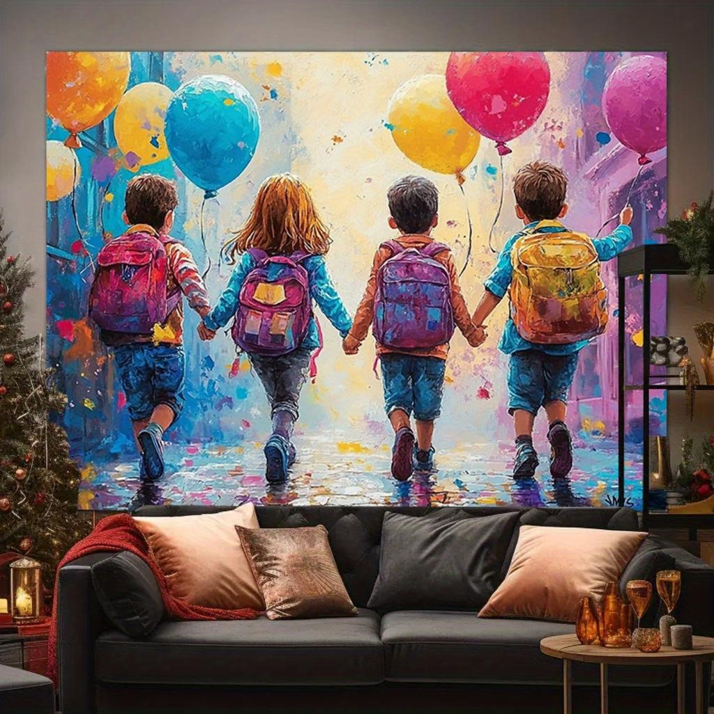 A 2D flat oversized banner backdrop for back-to-school welcome parties suitable for live broadcasts birthdays and youth hostels