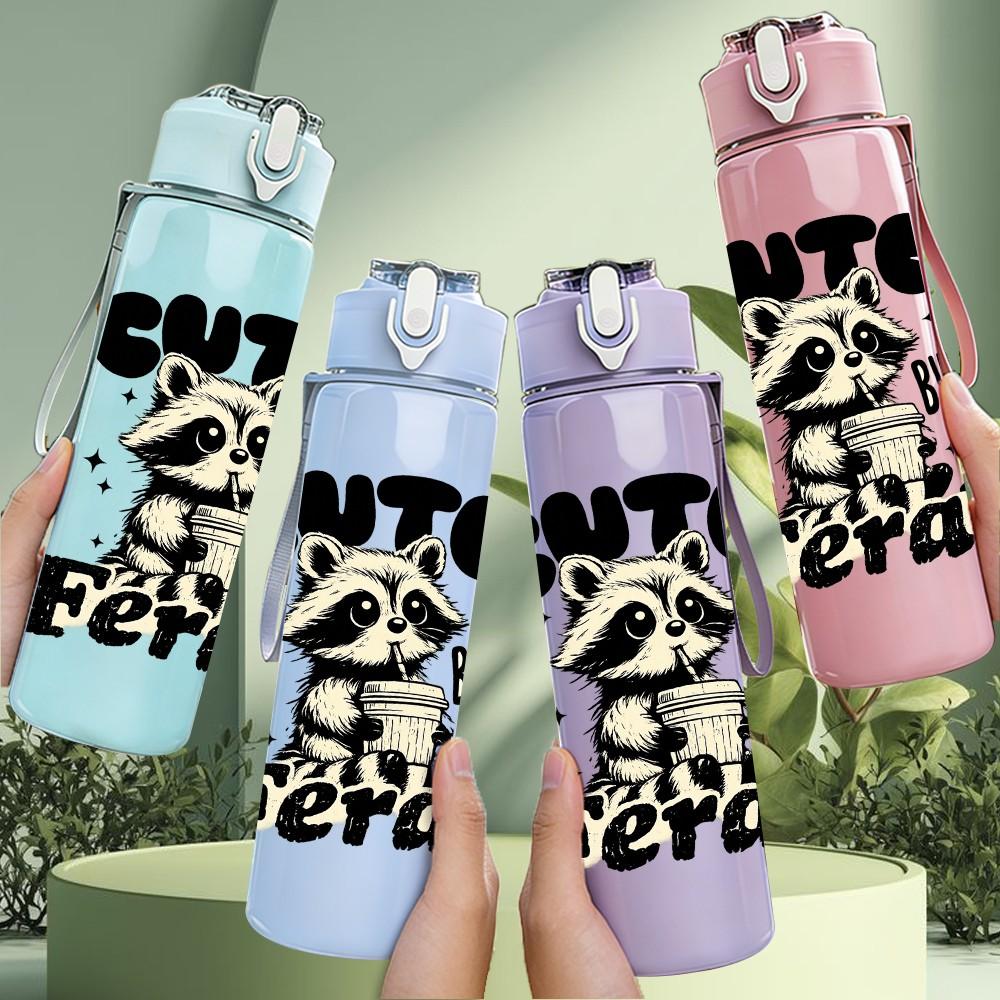 1PC Cute But Feral Bear Quote Print 750ml Color Plastic Sports Water Bottle Leakproof Flip Straw Lid Suitable for Sports Office Home Use