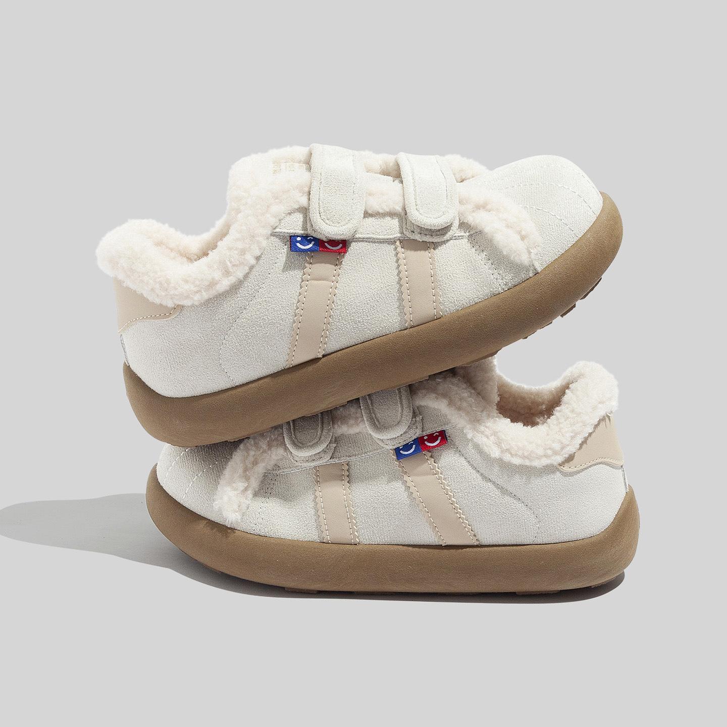 Belle round head versatile velvet thickened cotton shoes winter warm Velcro little white shoes sneakers 3016 40