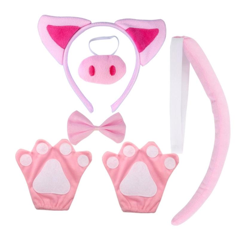 Pig Costume Set Pig Ear Nose Tail Bow Tutus Animal Fancy Costume Kit Accessories