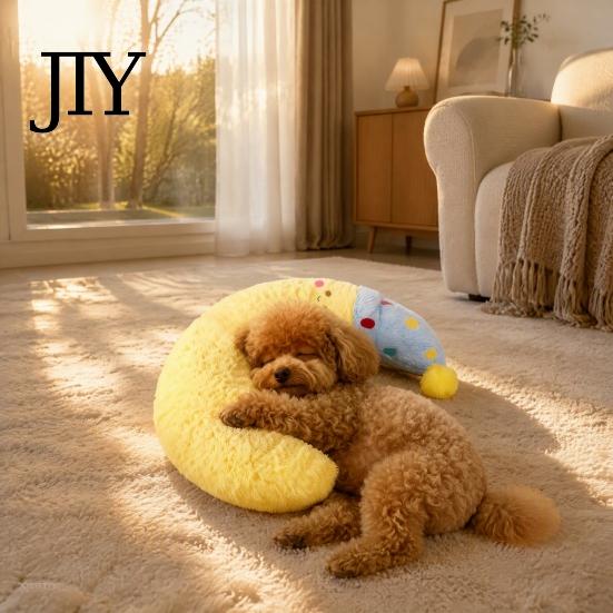 Neck Support Pillow for Pets Plush Moon Pet Pillow, U-Shaped Soft Crescent Cushion with Nightcap, Small Dog Anxiety Relief Calming Cats Dogs Cute Toy