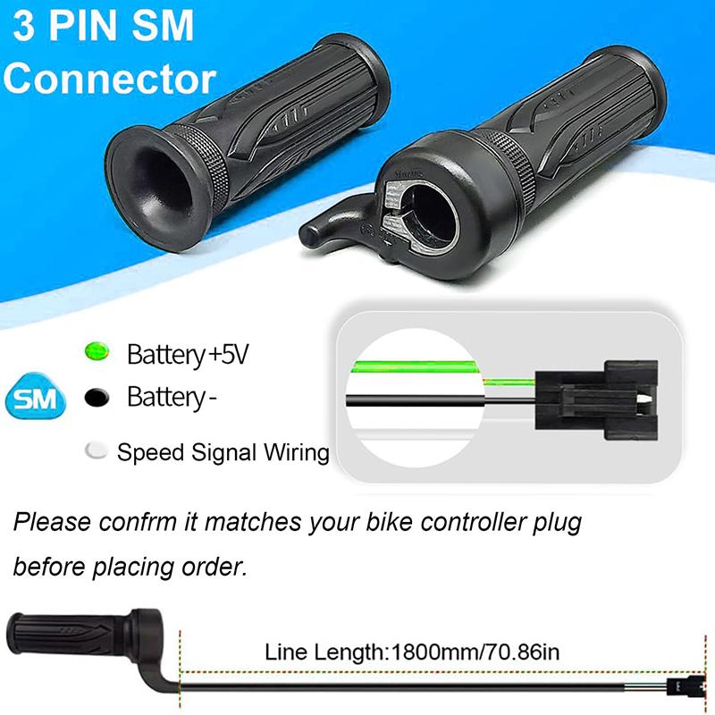 Right Handle Throttle Full Twist Throttle 24V 36V 48V 60V 72V With 3-Pin Waterproof/Sm Connector Suitable For Electric Bicycle