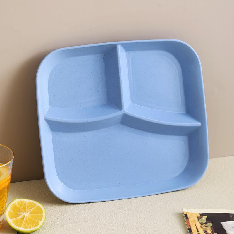 Cute Wheat Straw Divided Plate, 3-Compartment, Drop-Proof, Heat-Resistant - Perfect for Home or Kindergarten Baby Meals