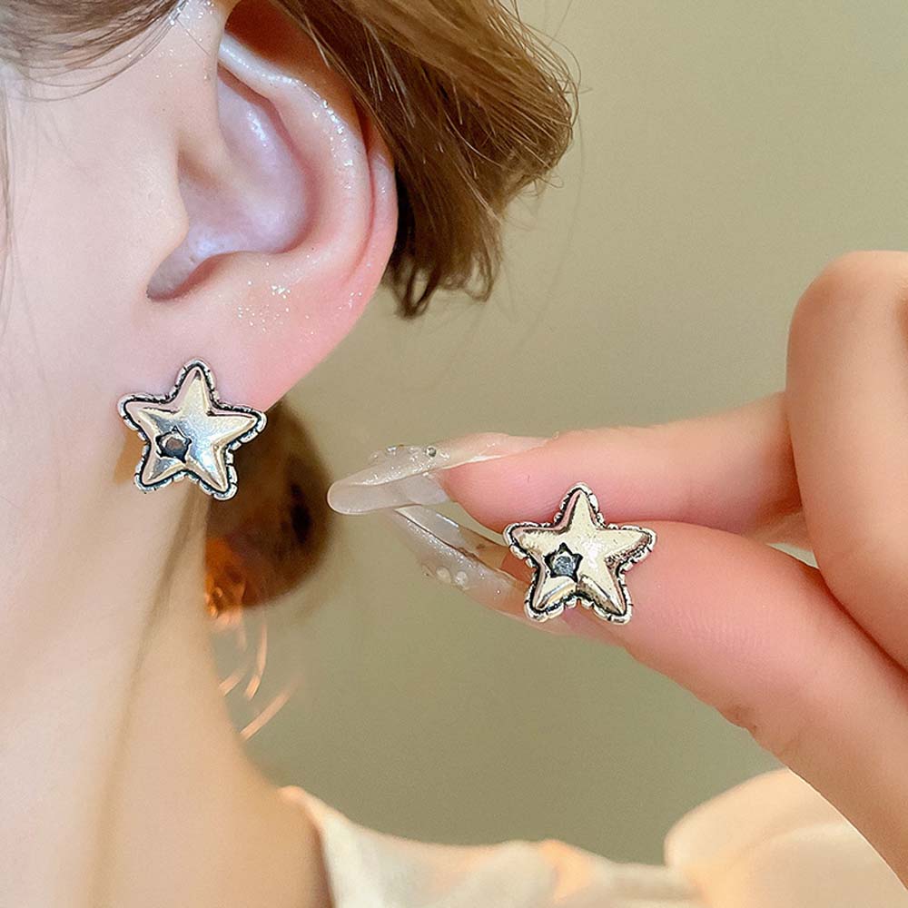 

Women Jewelry Punk Star Earrings Ear Accessories Star Stud Earrings Metal Star Ear Studs Ladies серебряный