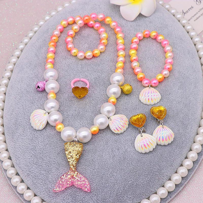 Pearl Necklace and Bracelet Set for Girls - Mermaid Theme Kids' Jewelry Accessories
