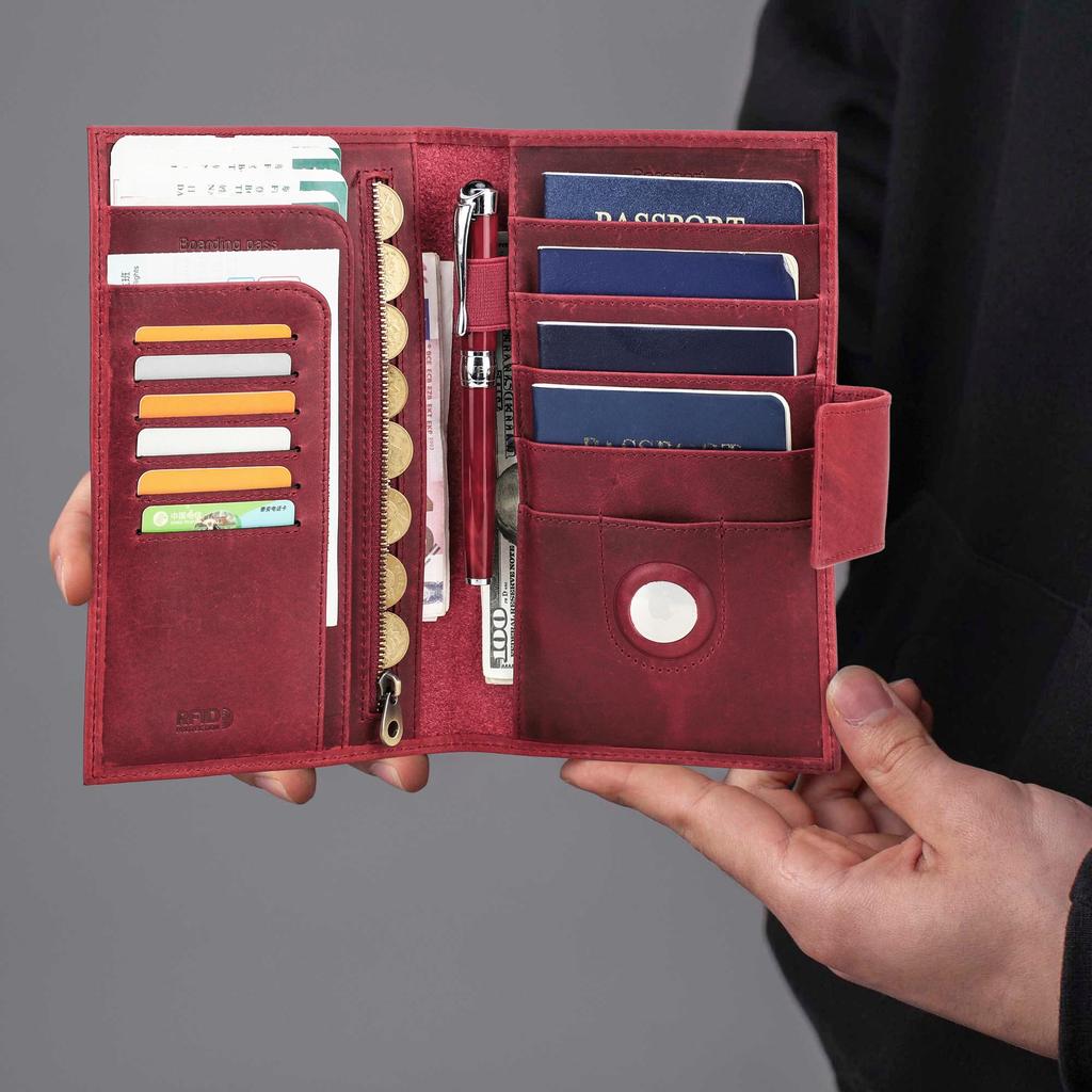 CONTACT'S Hakiki Deri Erkek Clutch Cüzdan Pasaport Tutucu Uzun Çanta Kredi Kartı Yuvası Taşınabilir Kart Çantası Seyahat Cüzdanları