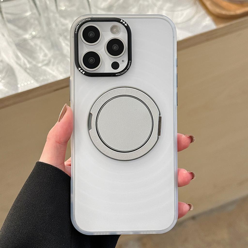 For iPhone 16 Pro Max Magnetic Case Rotating Kickstand Ripple Texture TPU + PC Phone Cover