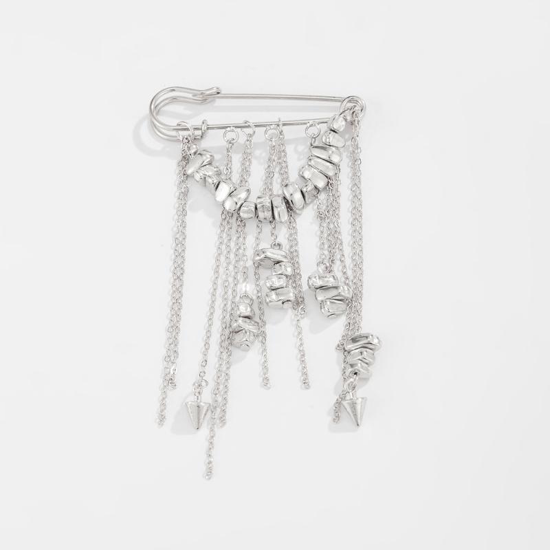 Exaggerated Metal Chain Pendant Tassel Brooch For Women Man Handmade Personality Charm Trousers Shortened Pins Rock Jewelry
