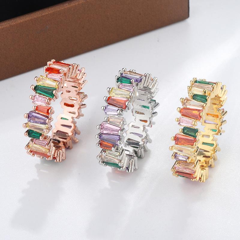 Silver Plated Zircon Ring Color Full Diamond Women's Gem Ring Jewelry