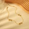 European and American Ins Fashion Light Luxury Hollow Bow Pendant Necklace Plated with 18k Gold Stainless Steel Waterproof Flat Snake Chain Jewelry