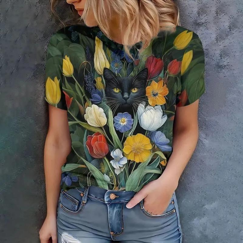 T-shirt Estiva alla Moda Stampata in 3D da Donna Traspirante Casual