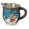 Durable Resin Cup Christmas Themed Coffee Mug, 3D Santa Claus/Snowhouse/Reindeer/Socks/Christmas Tree/Snowman Design, Party Drink Supplies Stainless