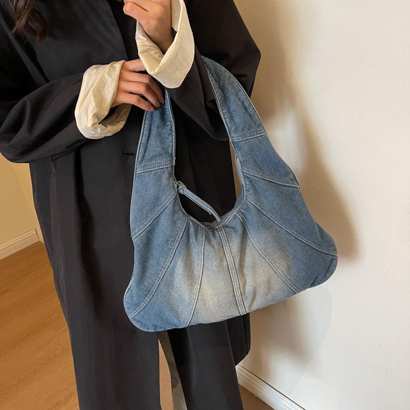 Vintage Denim Armpit Bag for Women Versatile Korean Design Dual Shoulder Bag